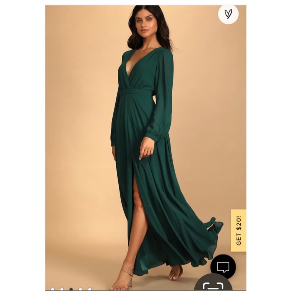 Lulus Adoring You Hunter Green Long Sleeve Maxi Dress L